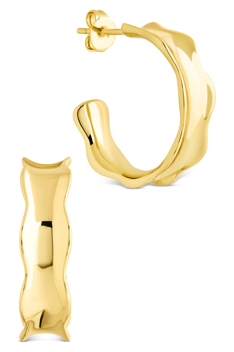 Jemma Molten Scalloped Hoop Earrings, Main, color, GOLD
