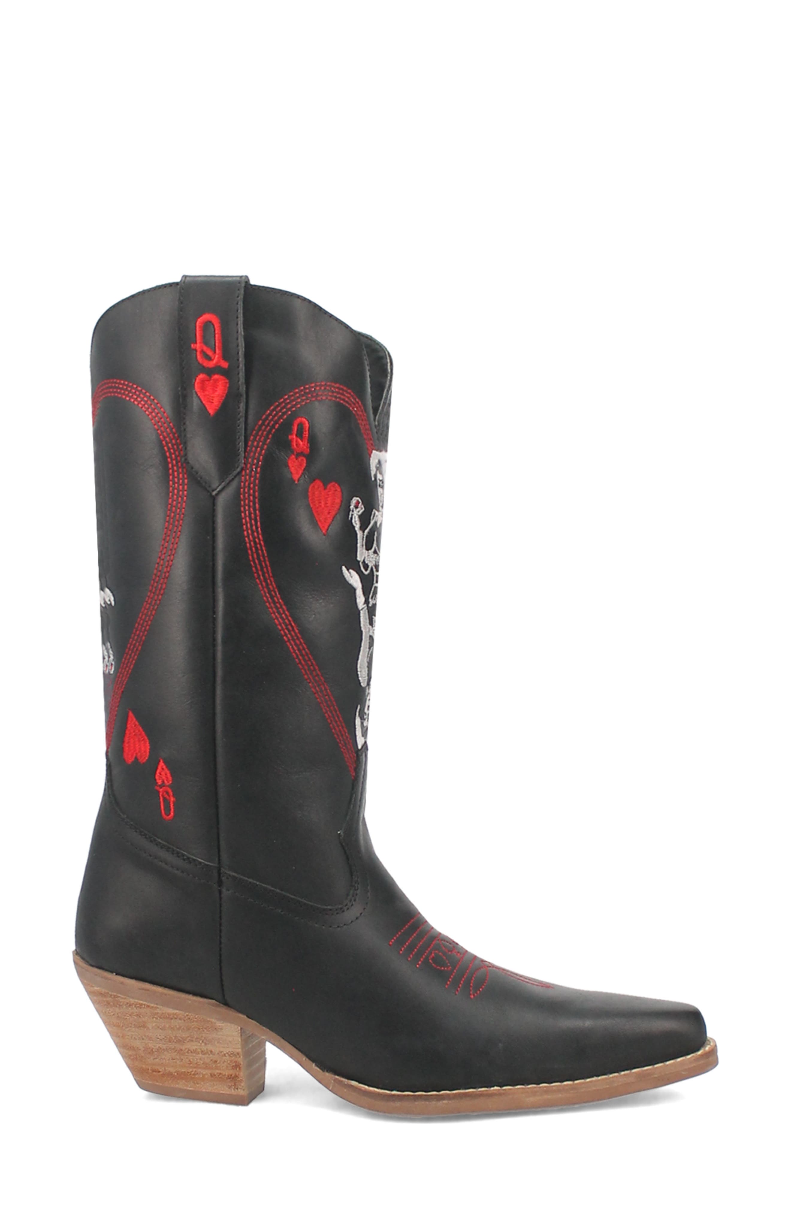 Dingo Queen a Hearts Western Boot, Alternate, color, Black
