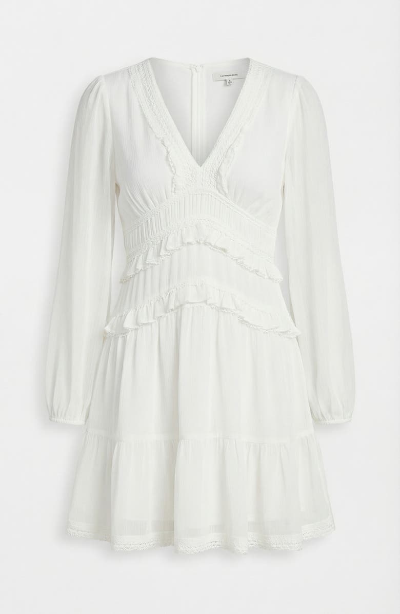 Modenaire Long Sleeve V-Neck Ruffle Tiered Mini Dress with Sheer Chiffon Overlay, Alternate, color, 