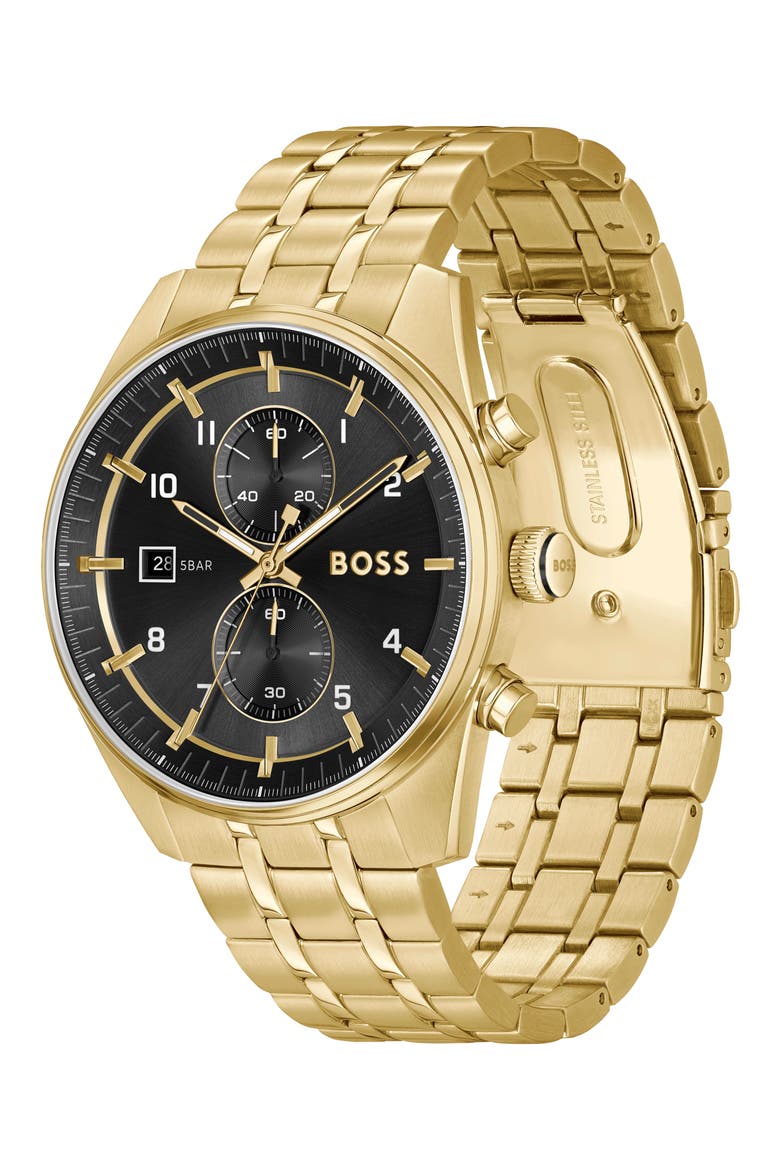Skytraveller Chronograph Bracelet Watch, 44mm, Alternate, color, BLACK