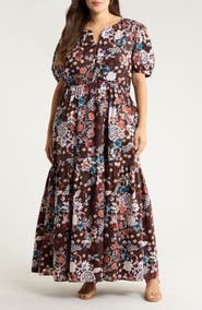 SUGARLIPS Journee Floral Print Puff Sleeve Maxi Dress