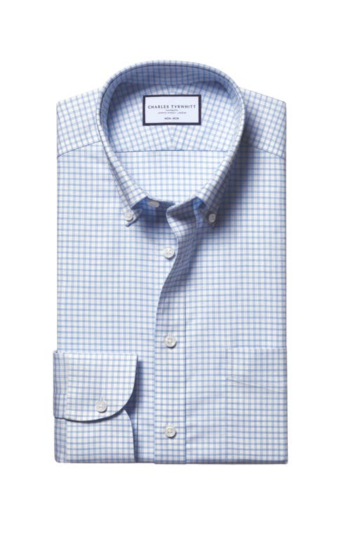 Shop Charles Tyrwhitt Non-iron Stretch Oxford Check Shirt In Cornflower Blue