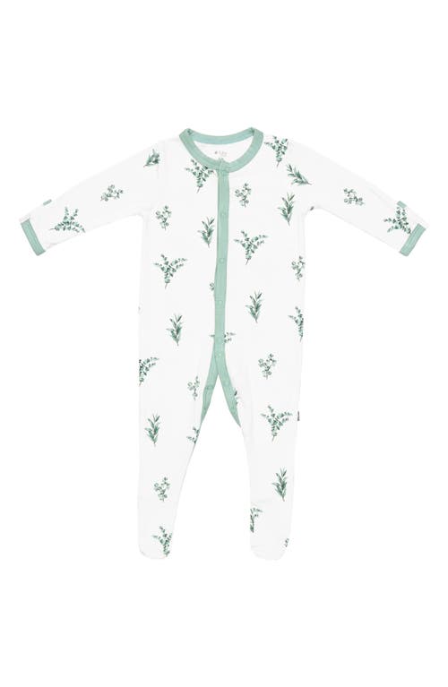 Kyte BABY Snap Footie in White/Eucalyptus 