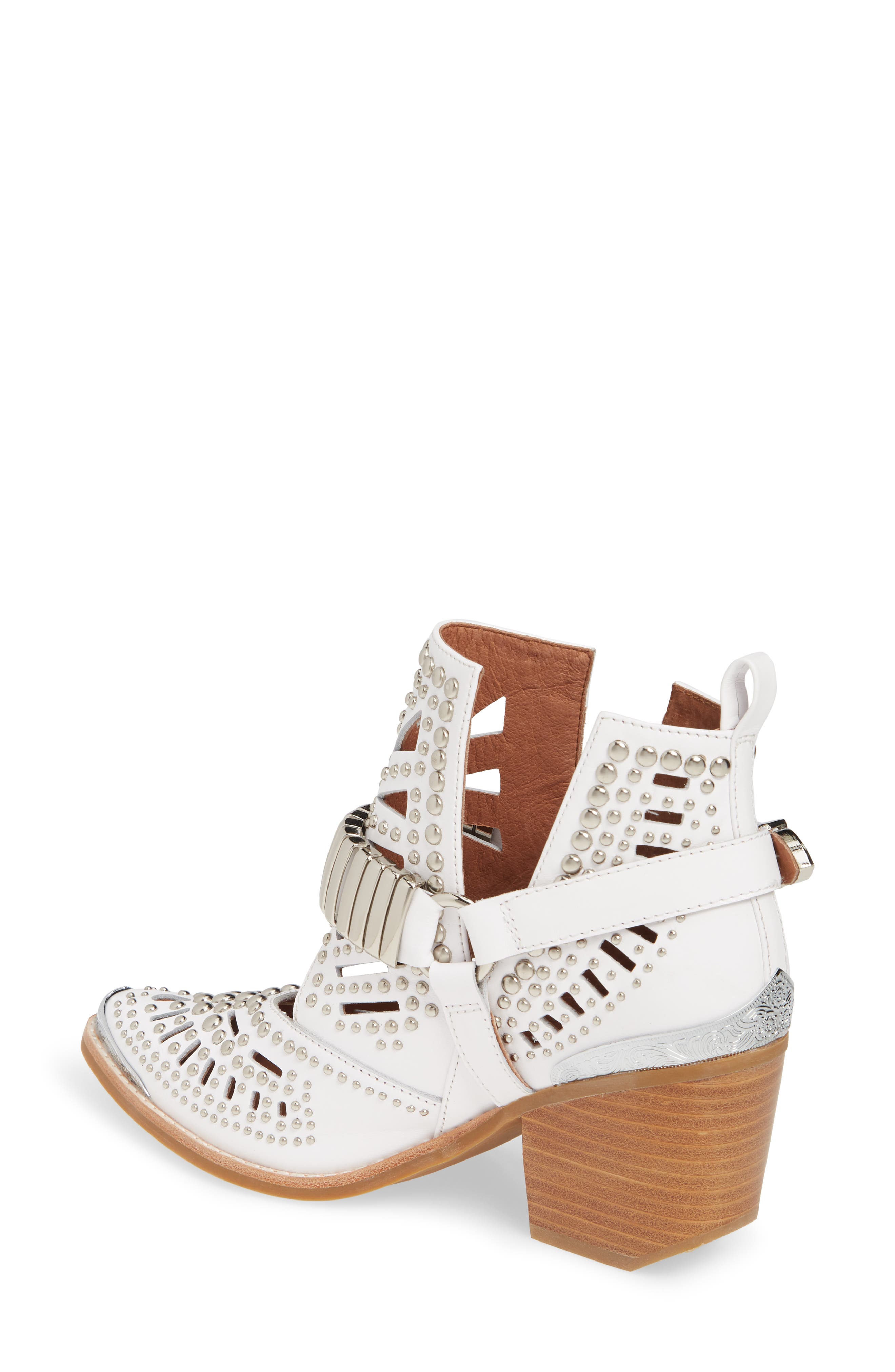 Wylie Studded Western Bootie, Alternate, color, WHITE/ SILVER LEATHER