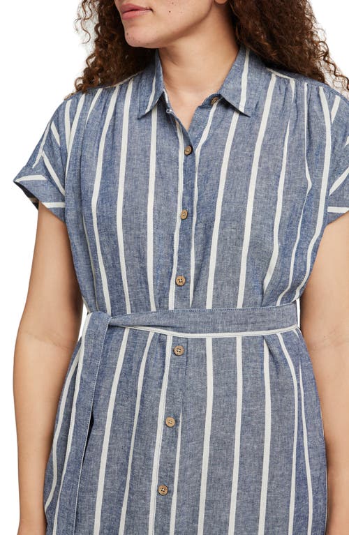 Faherty Breeze Stripe Belted Linen Blend Shirtdress In Coastal Crisp