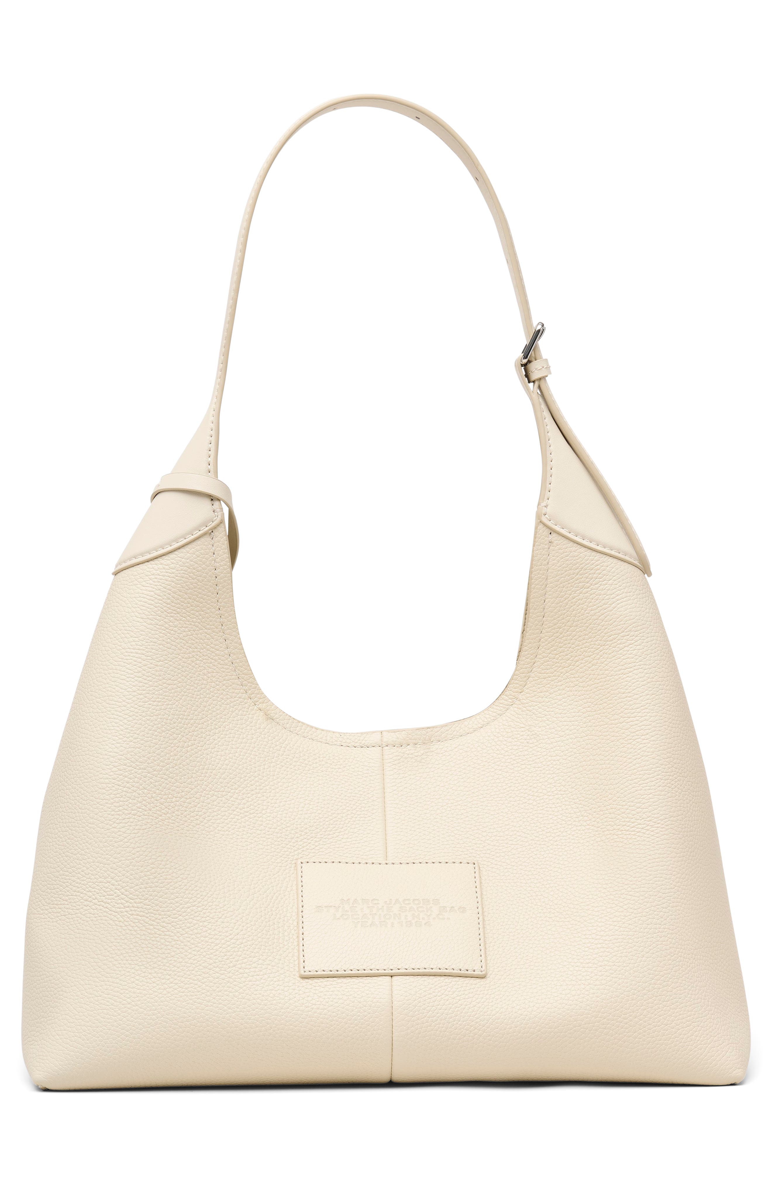 The Belted Sack Leather Shoulder Bag, Alternate, color, CLOUD WHITE
