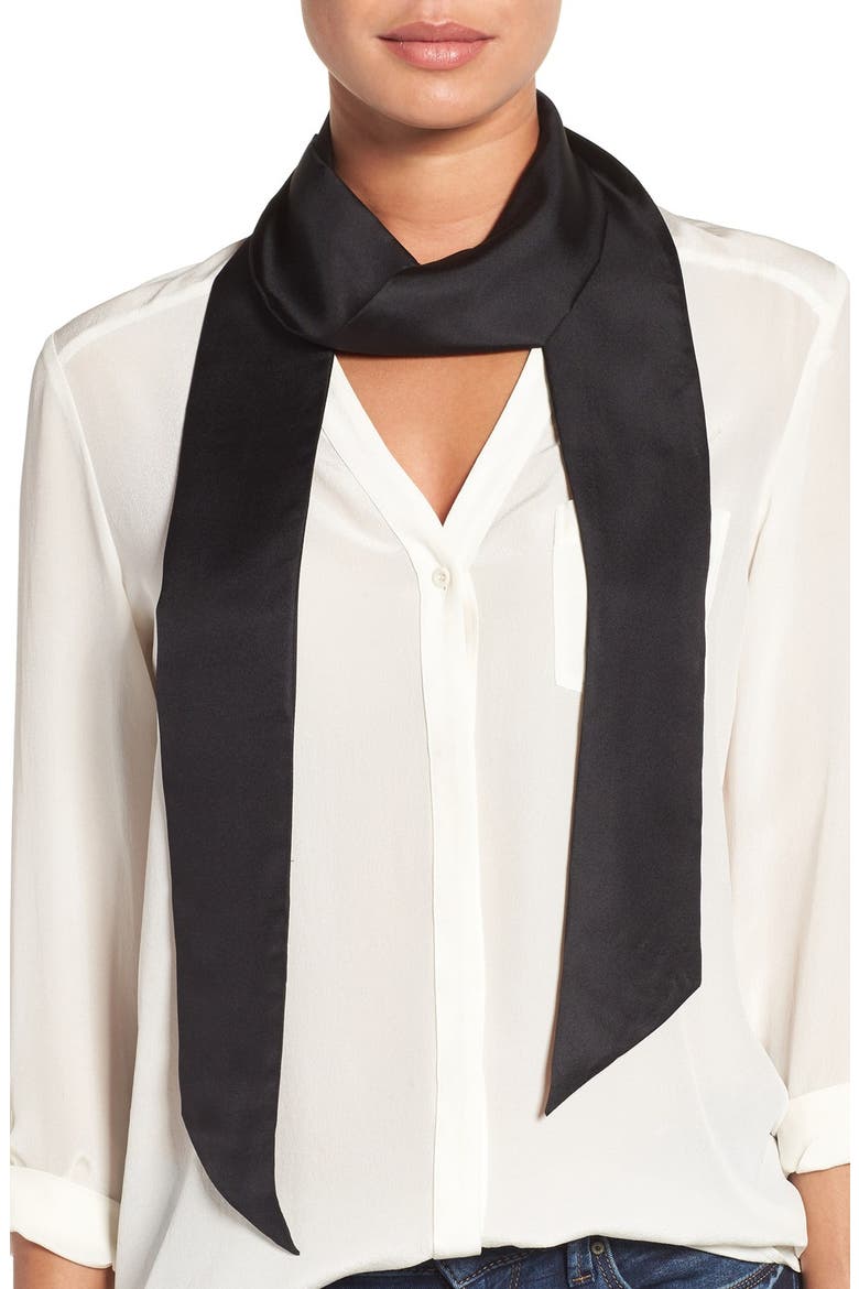 Silk Skinny Scarf, Main, color, BLACK