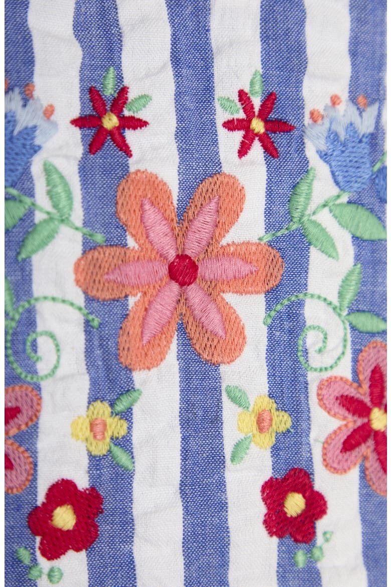 Floral Embroidered Frill Cotton Seersucker Sundress, Alternate, color, BLUE