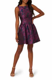 Adrianna Papell Sleeveless Floral Jacquard Drop Waist Cocktail Dress