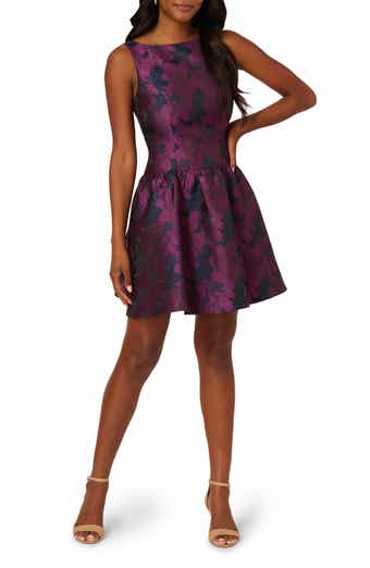 Adrianna Papell Sleeveless Floral Jacquard Drop Waist Cocktail Dress