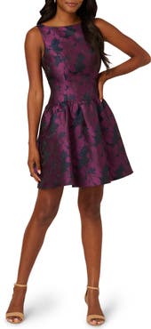 Adrianna Papell Sleeveless Floral Jacquard Drop Waist Cocktail Dress