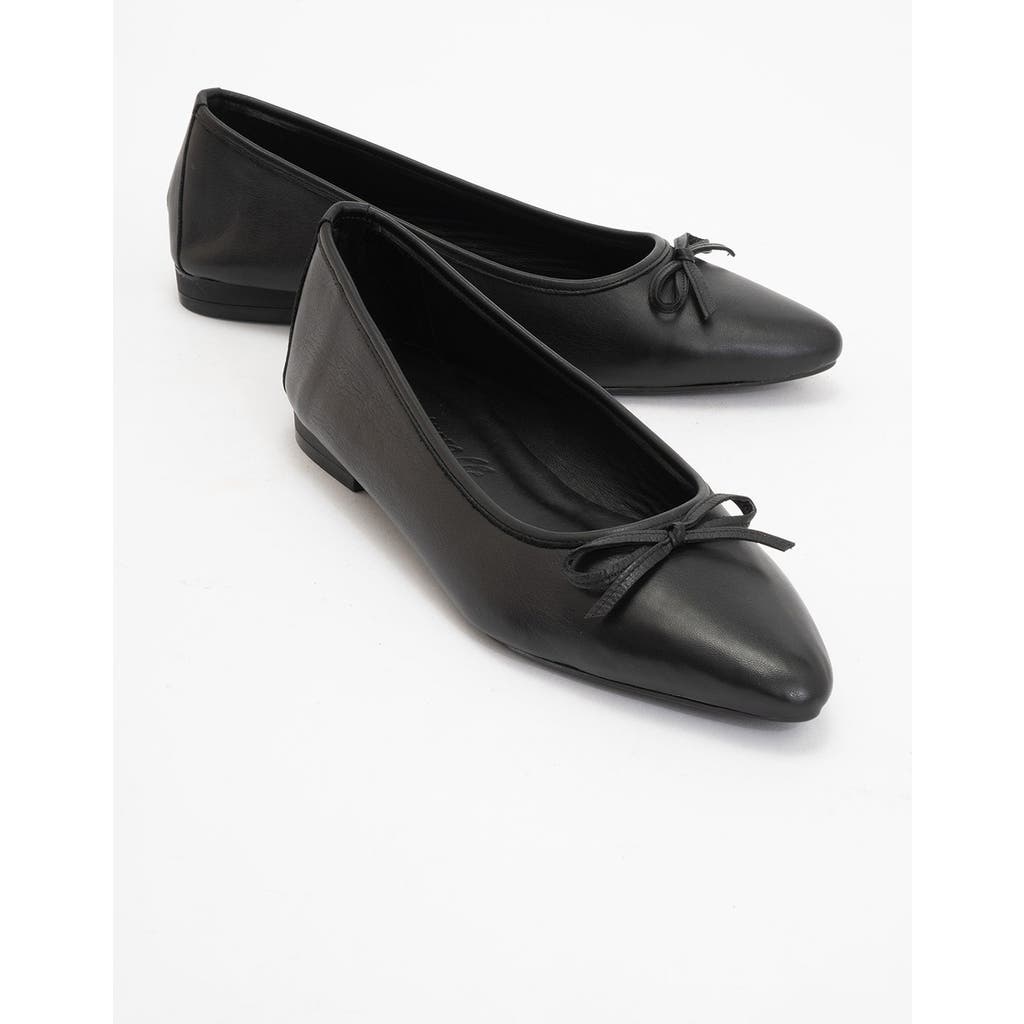 Forever & Always Shoes Ruby Leather Pointed Toe Flats In Black Leather