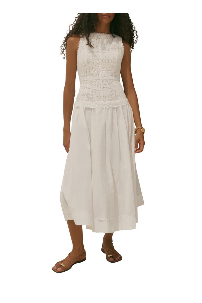 Cotton Broderie Midi Dress, Main, color, Ivory