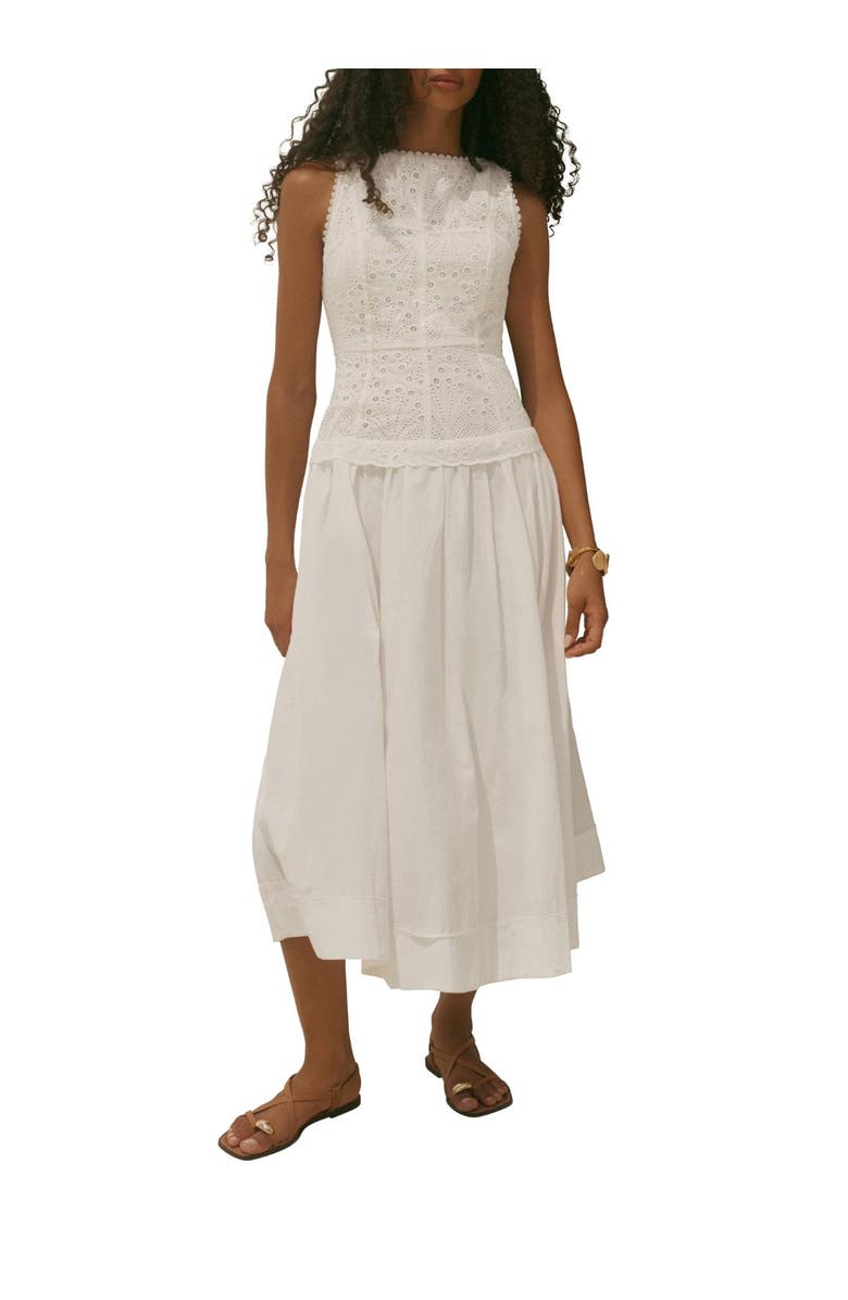 MINT VELVET Cotton Broderie Midi Dress, Main, color, Ivory
