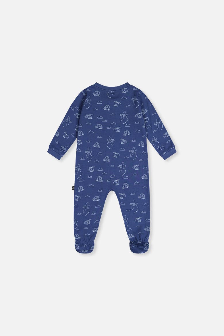 Transport Organic Cotton Front Zipper Footed One Piece Pajama, Alternate, color, Blue Printed Transport