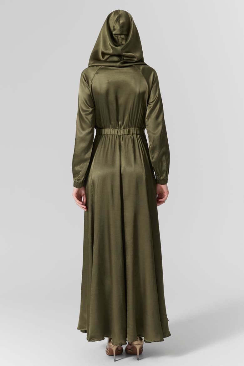 Silk Hooded Maxi Dress, Alternate, color, Olive Green