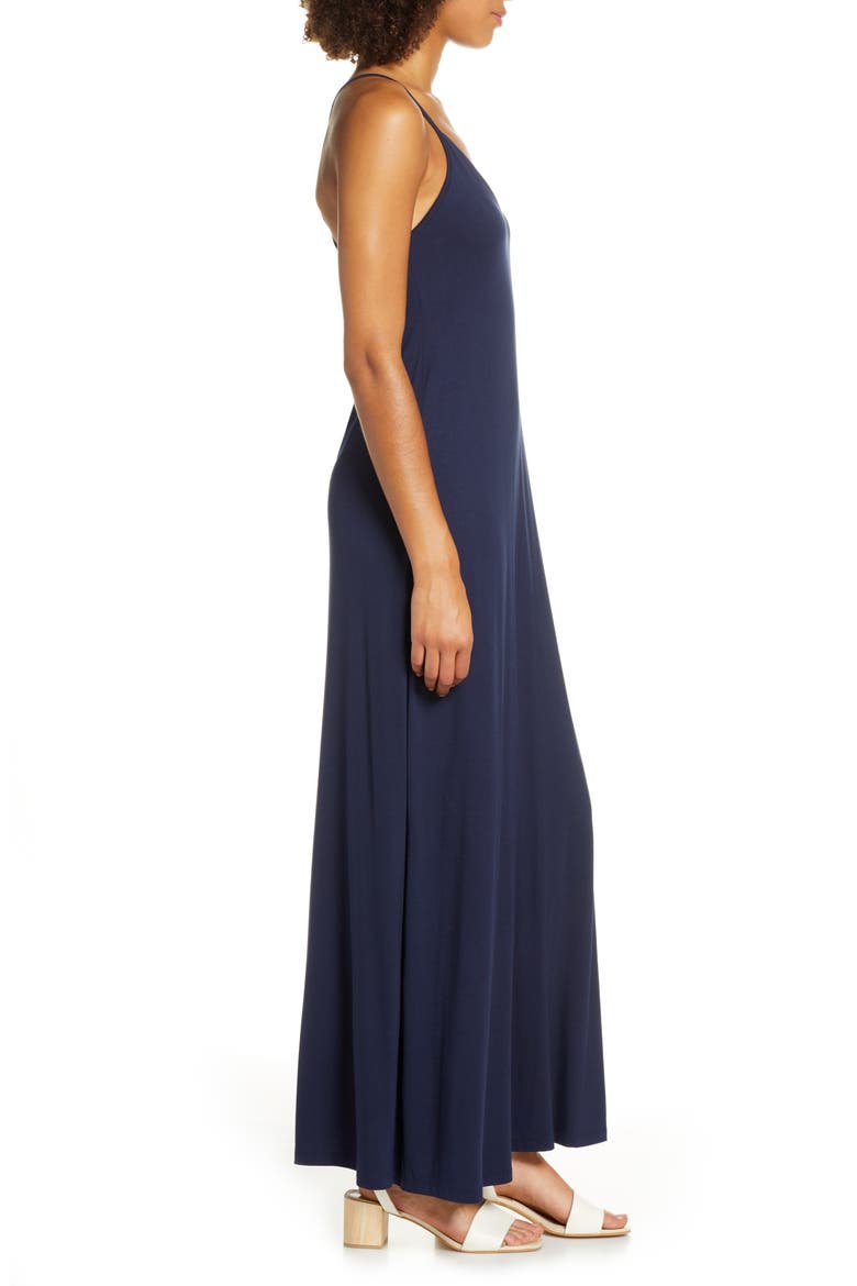 Racerback V-Neck Maxi Dress, Alternate, color, NAVY
