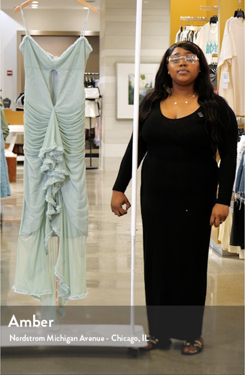 Gabriella Keyhole & Ruffle Mesh Body-Con Gown, sales video thumbnail