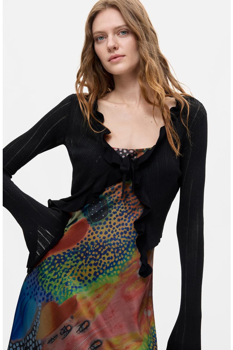 Painterly Midi Dress with Ruffle Bolero, Alternate, color, MULTI