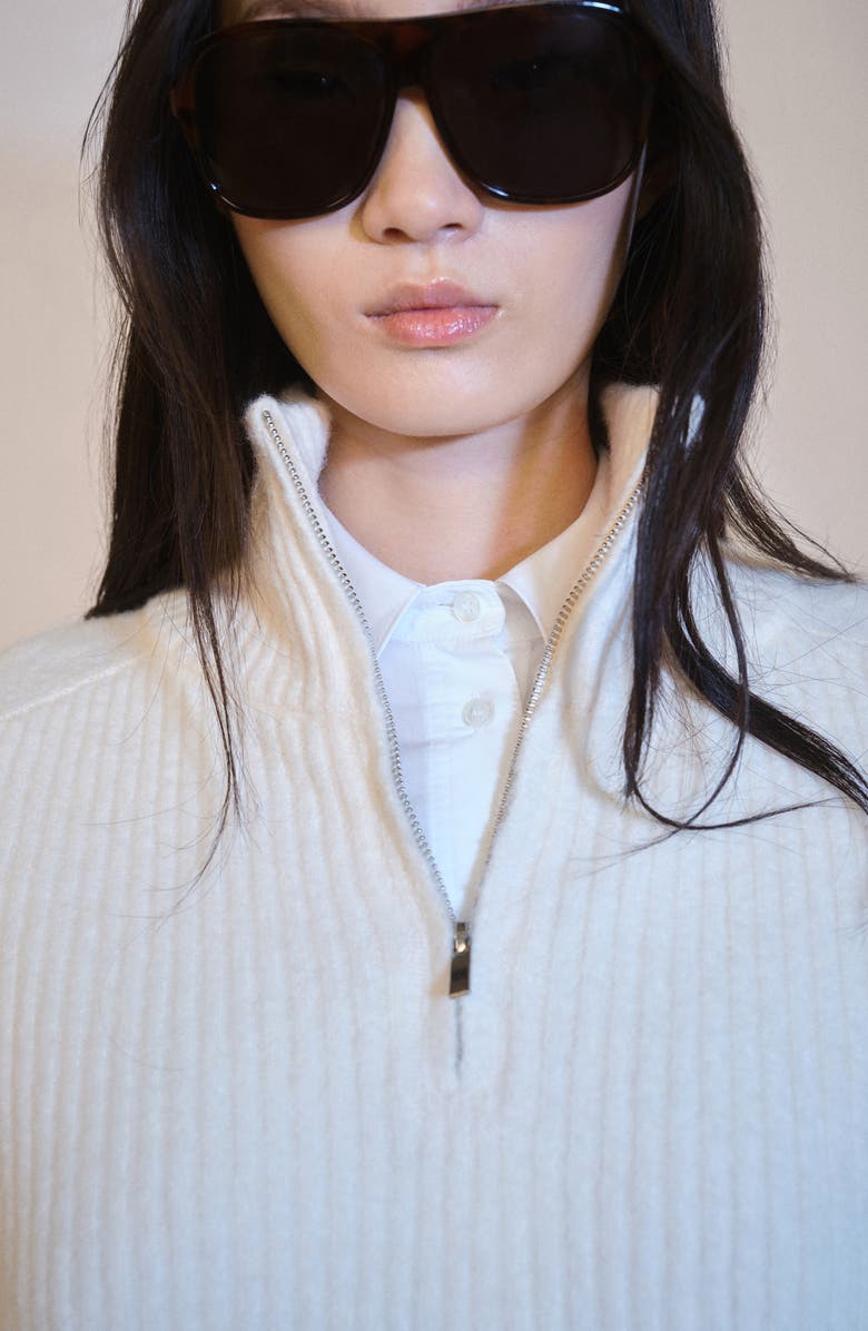 MANGO Quarter Zip Rib Sweater Dress, Alternate, color,