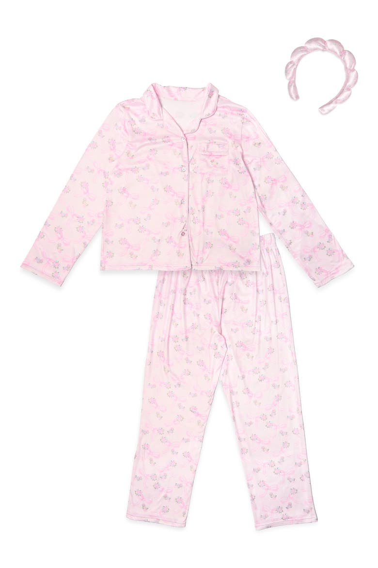 Kids' Bow Floral Pajamas & Headband Set, Main, color, POWDER PINK