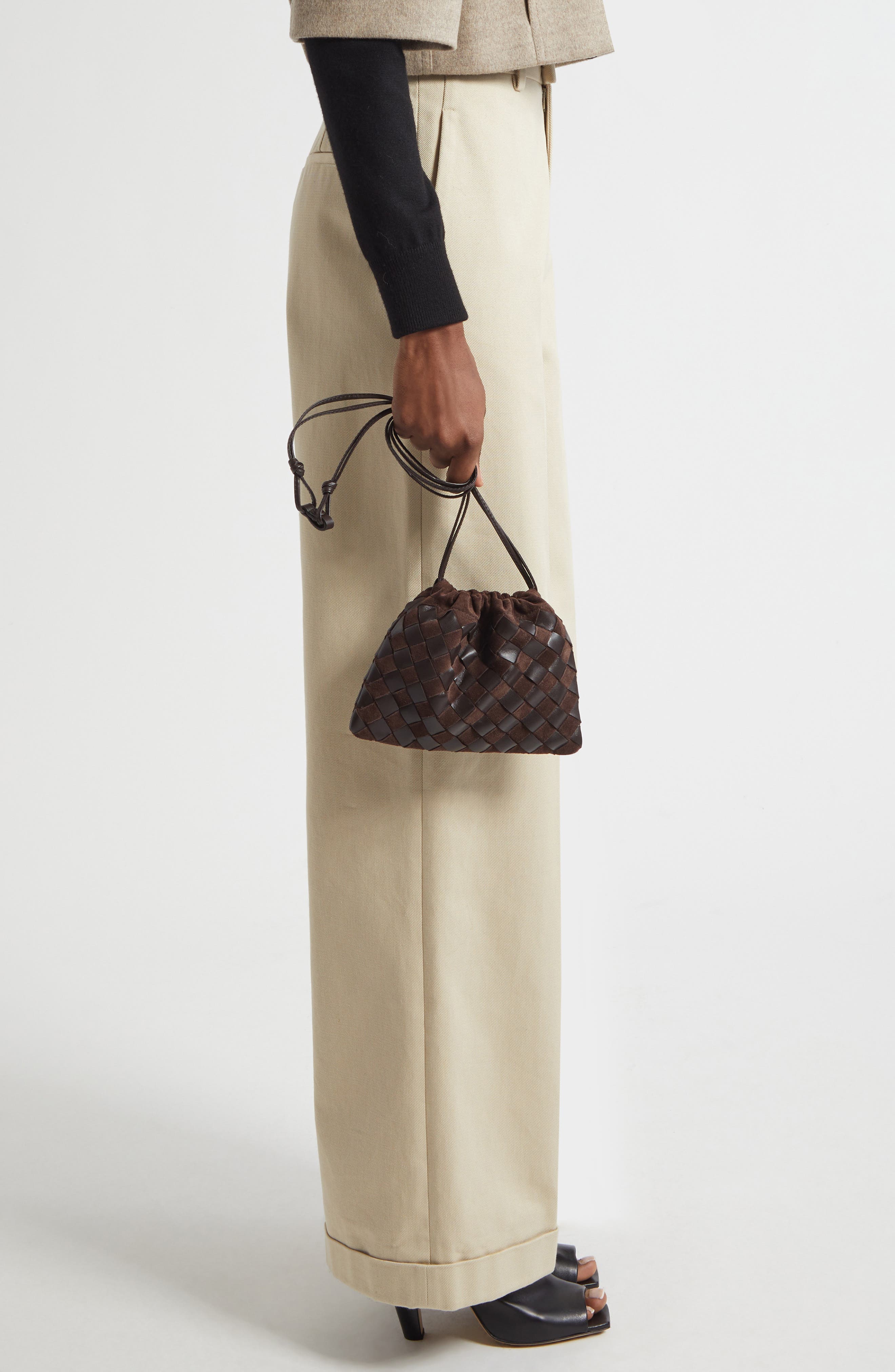 Bottega Veneta Small Dustbag Intrecciato Suede 
Leather Bag, Alternate, color, 