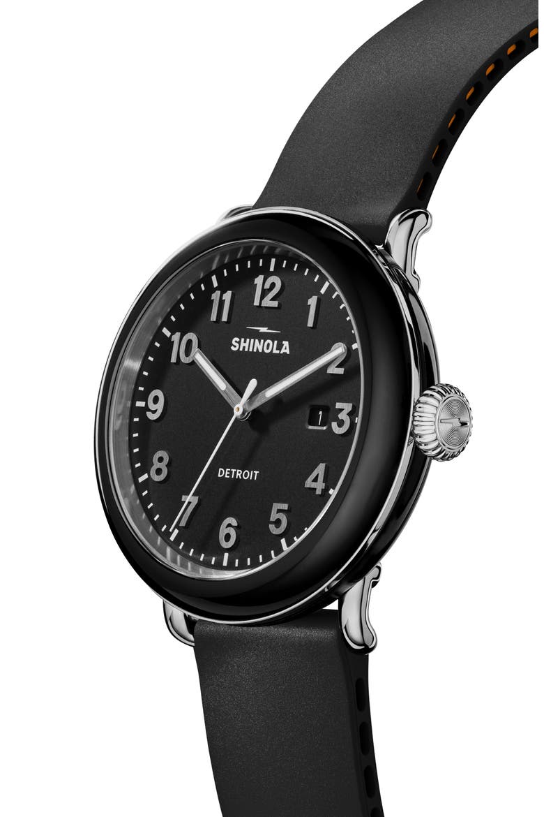 Detrola Rubber Strap Watch, 41mm, Alternate, color, BLACK