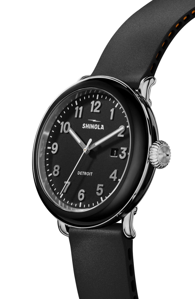 Shinola Detrola Rubber Strap Watch, 41mm, Alternate, color, Black