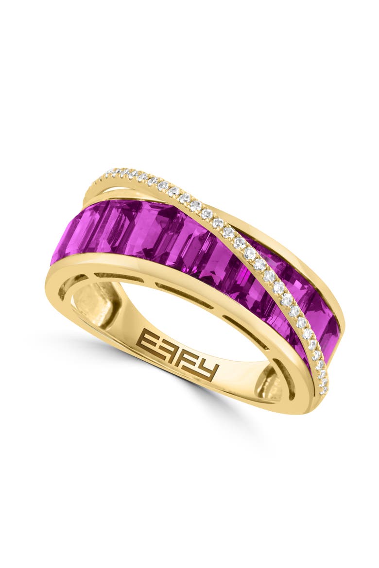 14K Yellow Gold Emerald Cut Amethyst & Diamond Channel Set Ring, Main, color, 14K Gold