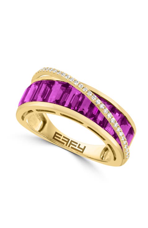14K Yellow Gold Emerald Cut Amethyst & Diamond Channel Set Ring