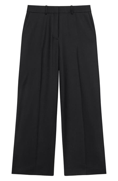 Theory Flat Front Virgin Wool Ankle Wide Leg Pants In Black