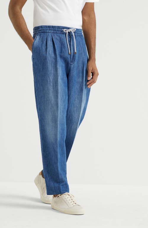 Brunello Cucinelli Trousers With Drawstring In Medium Denim