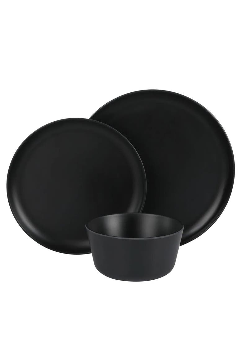 Fairhope 12 Piece Melamine Round Dinnerware Set, Alternate, color, Black