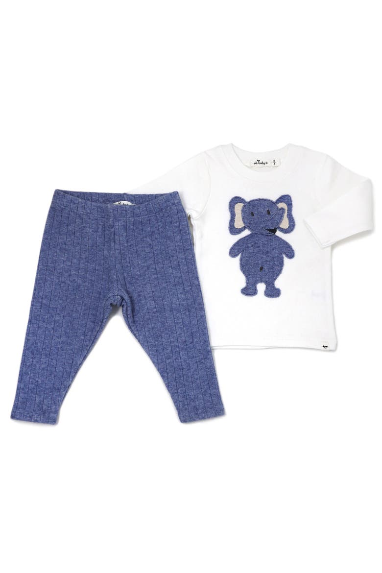 Ragdoll Elephant Long Sleeve Cream Tee Mixed Two Piece Set, Alternate, color, Blue Heather