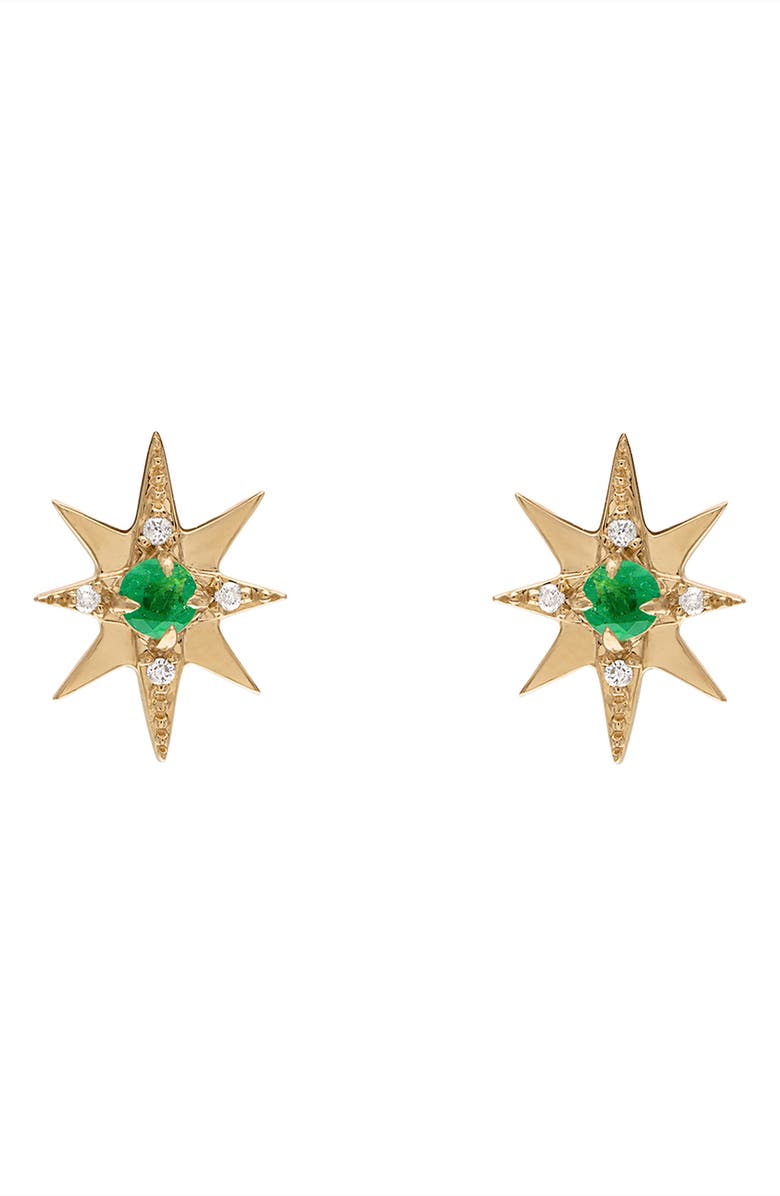 EDEN PRESLEY Emerald & Diamond Small Starburst Stud Earrings, Main, color, Yellow Gold/ Diamond