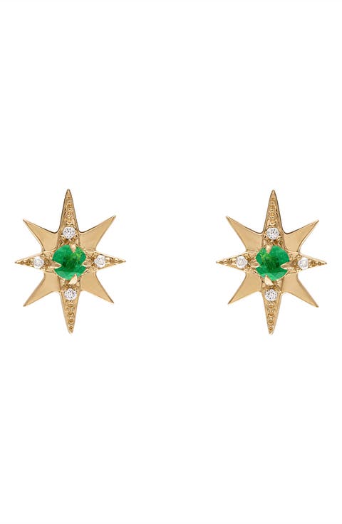Emerald & Diamond Small Starburst Stud Earrings