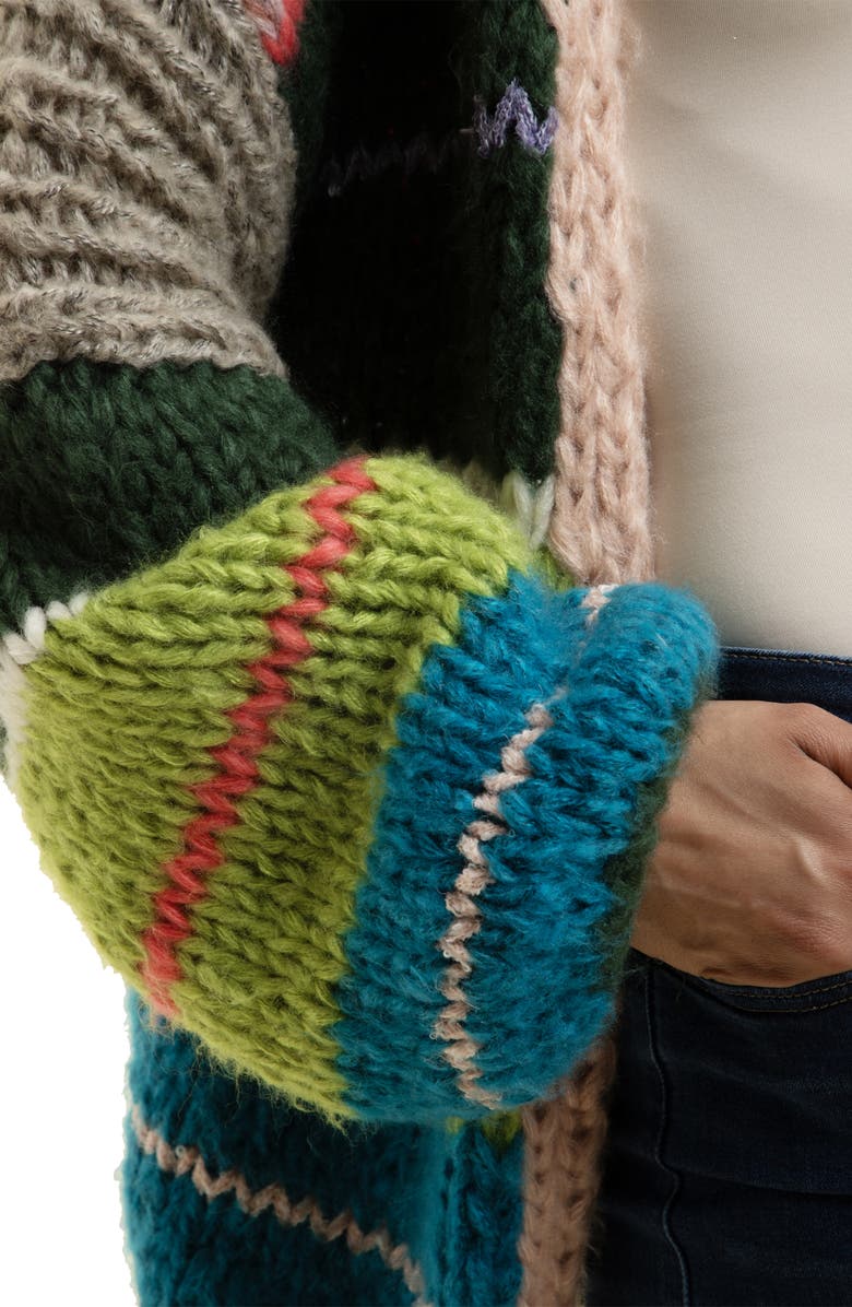 SAACHI Rainbow Chunky Knit Cardigan, Alternate, color, Black/ Blue/ Red Multi