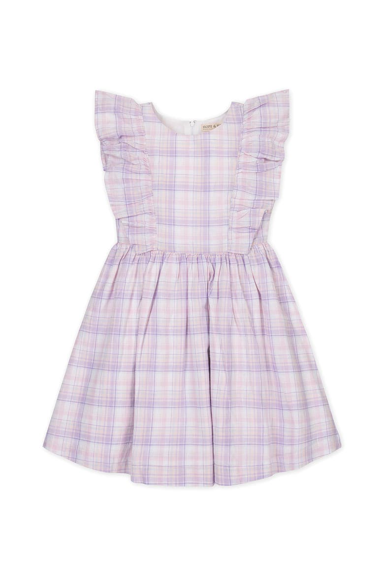 Kids' Linen Flutter Sleeve Pinafore Dress, Main, color, Monet Plaid
