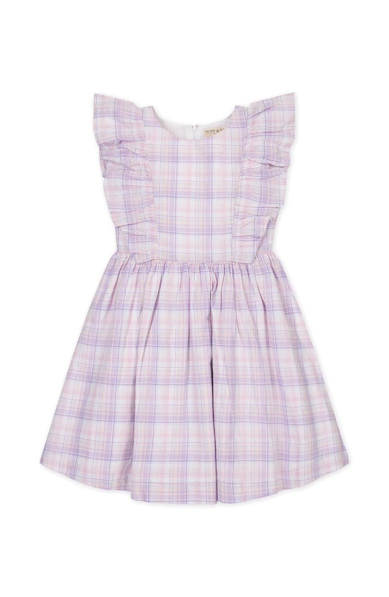 Hope & Henry Kids' Linen Flutter Sleeve Pinafore Dress, Main, color, Monet Plaid