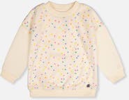 Deux par Deux Bi-Material Confetti Faux Fur Fleece Sleeve Sweater