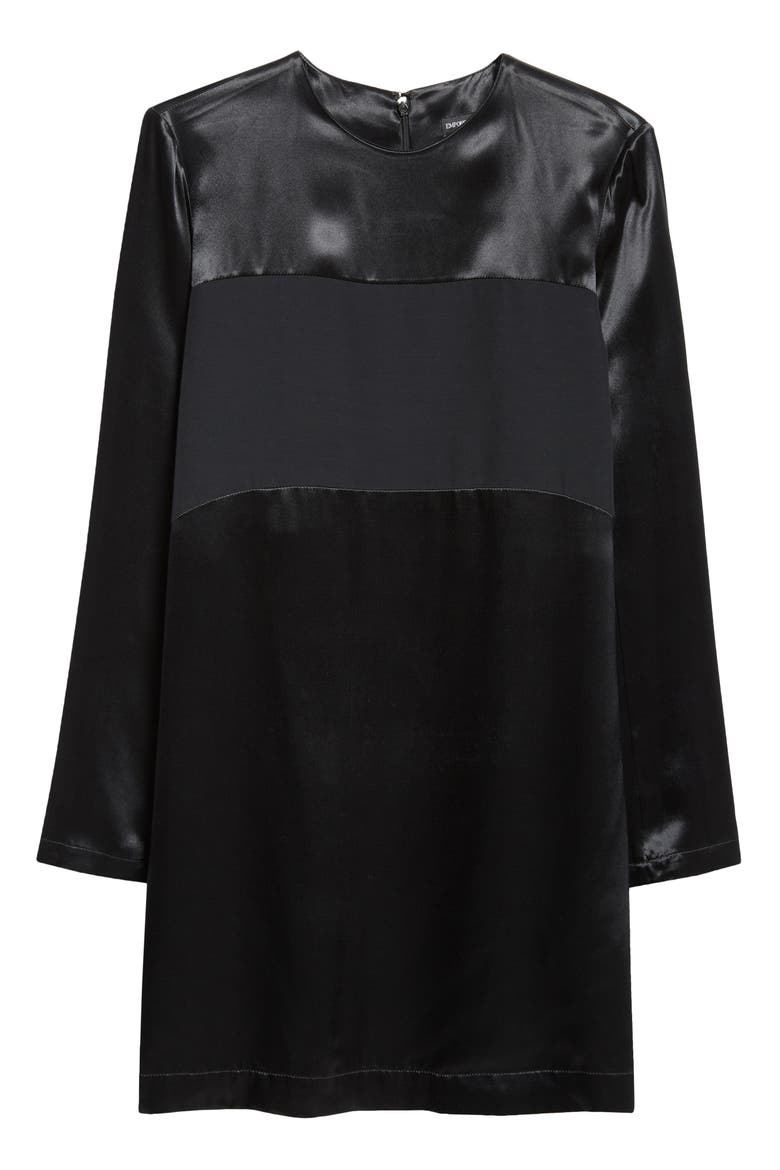 Long Sleeve Mixed Media Shift Dress, Alternate, color, BLACK