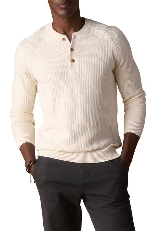 Textured Cotton Blend Henley Sweater