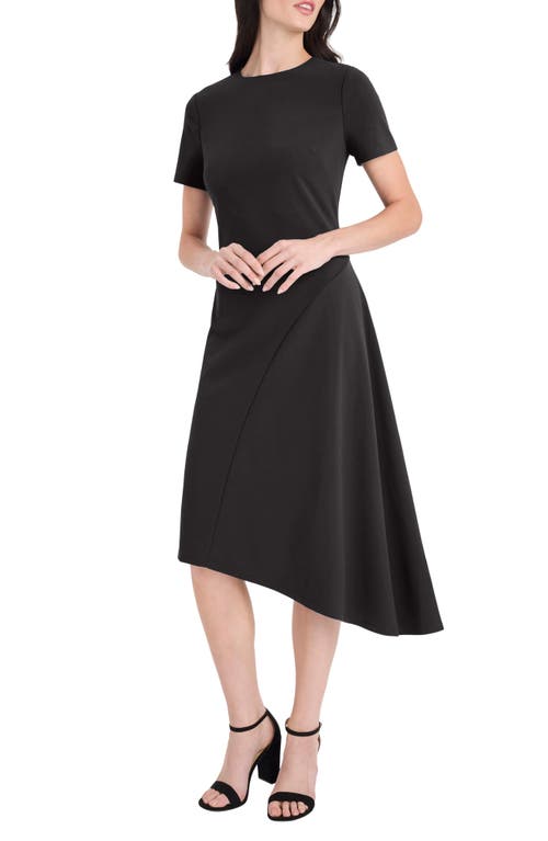 Maggy London Short Sleeve Asymmetric Midi Dress In Black