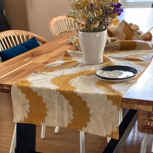 Ichcha Hand-printed Table Runner In Gold