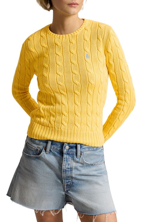Cable Stitch Cotton Crewneck Sweater
