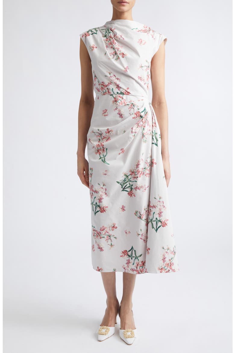 Floral Organic Cotton Midi Dress, Main, color, PAINTED ORCHID PETAL PINK