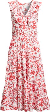 Caslon® Ruffle Sleeveless Tiered Cotton Midi Dress