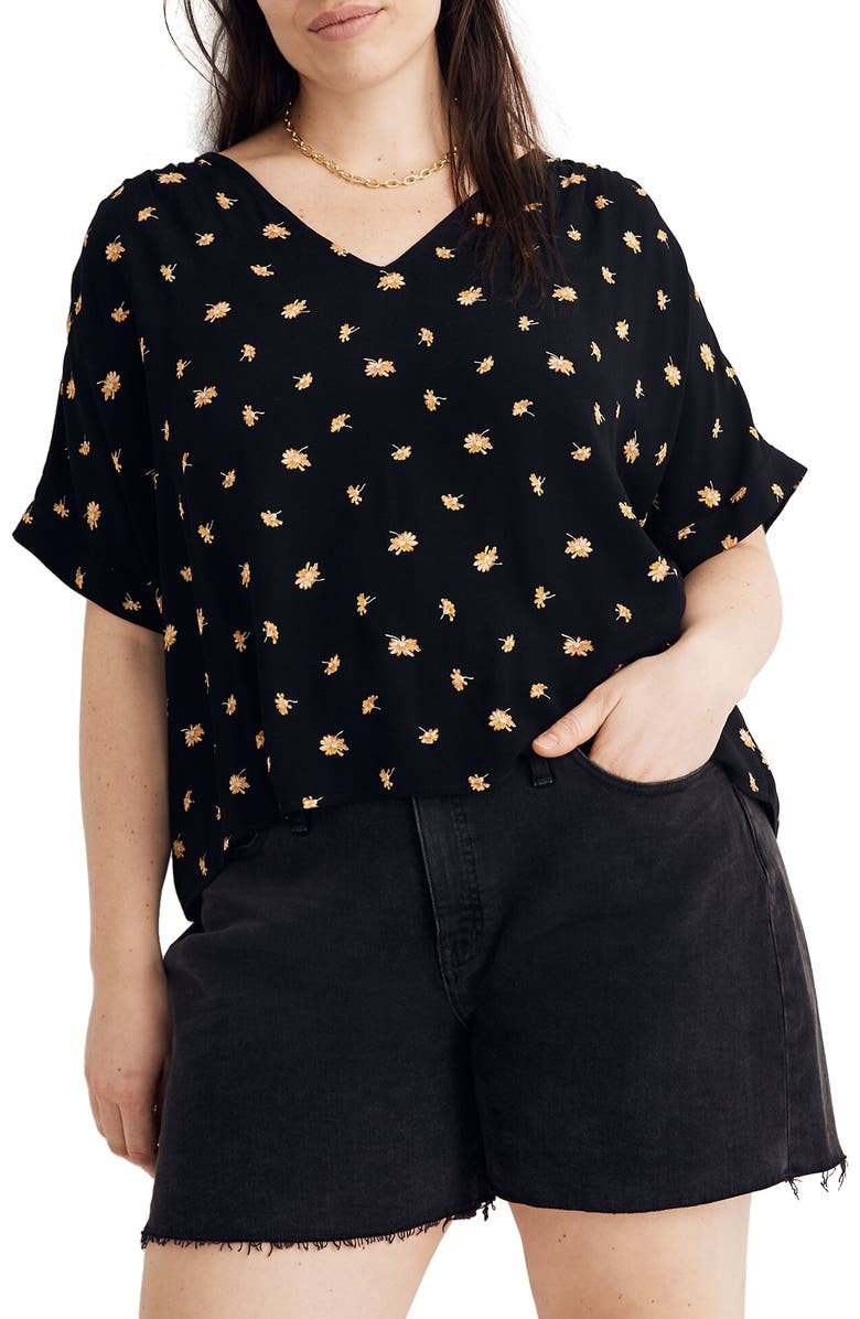 Madewell French Daisies Drapey V-Neck Button Back Top, Alternate, color, 
