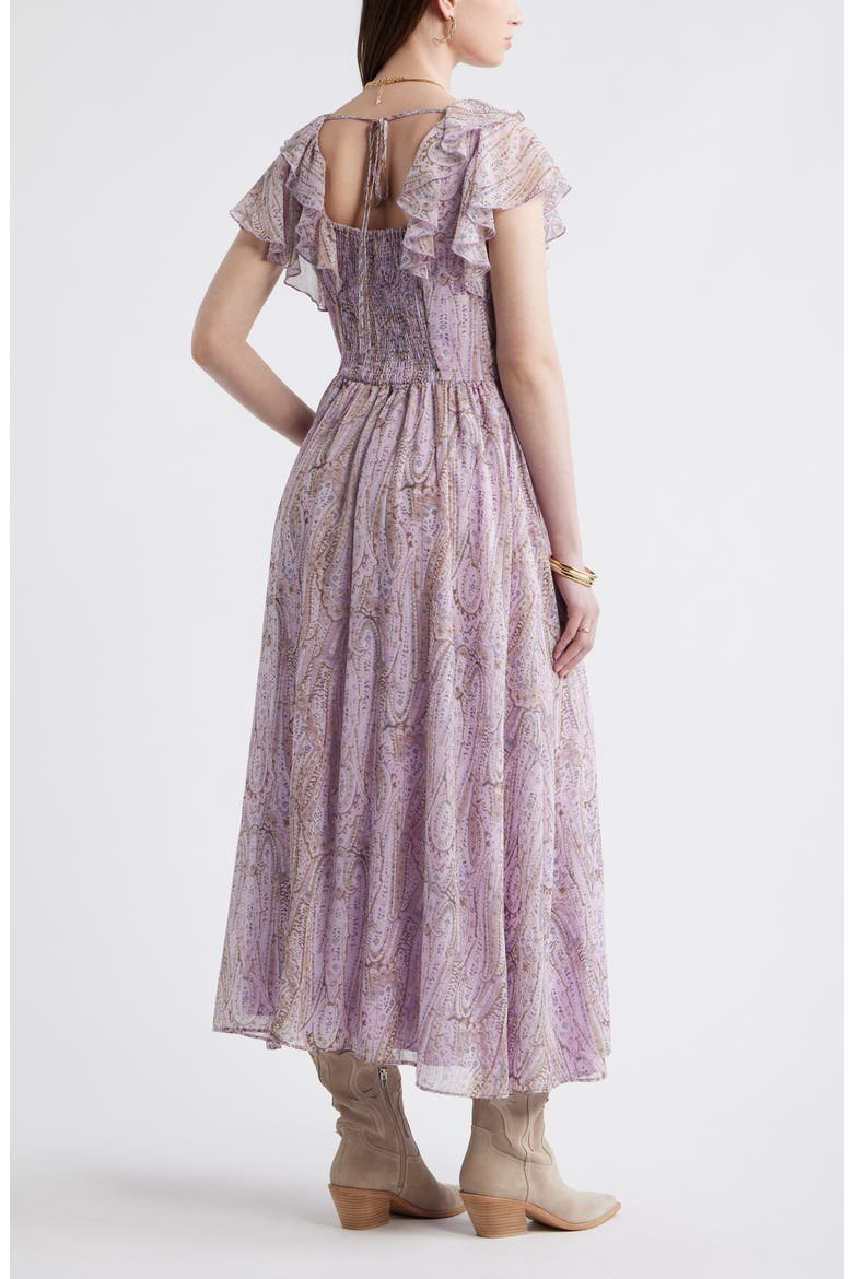 Ruffle V-Neck Maxi Dress, Alternate, color, PURPLE- BLUE ANTIQUE PAISLEY