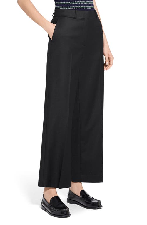Theory Flat Front Virgin Wool Ankle Wide Leg Pants In Black